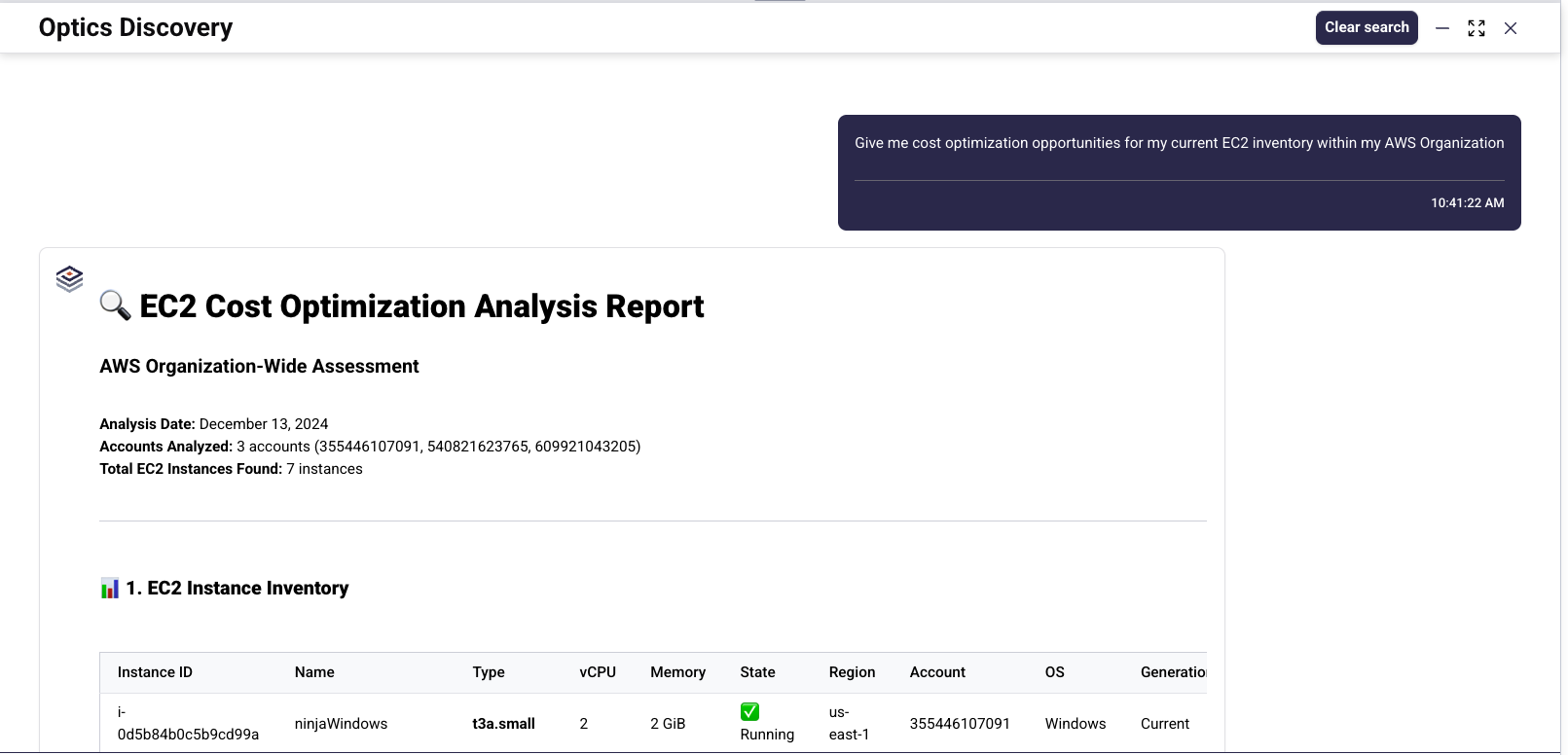 Optics Discovery interface